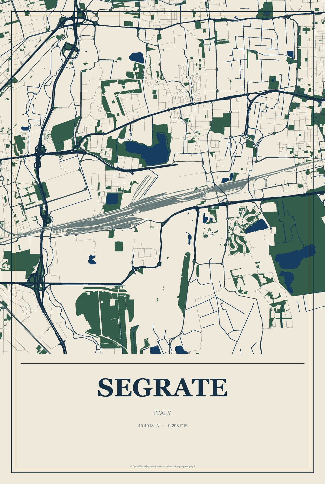 Segrate, Italy City Map Aluminum Sign in Coastal Cutout style