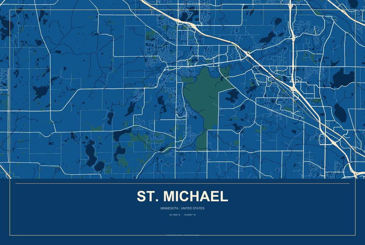 St. Michael, Minnesota City Map Aluminum Sign in Harbor Cobalt style