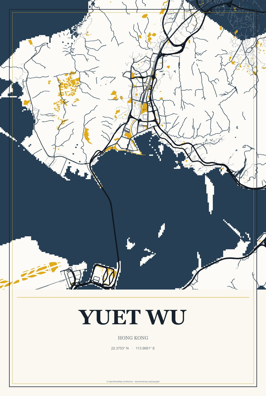 Yuet Wu, Hong Kong City Map Aluminum Sign in Citrine Modern style