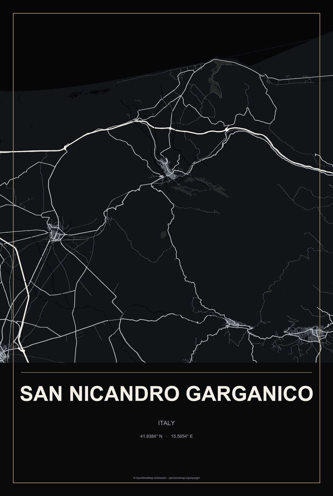 San Nicandro Garganico, Italy City Map Aluminum Sign in Metropolitan Noir style