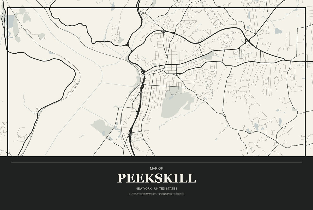 Peekskill, New York City Map Aluminum Sign in Museum Plaque style