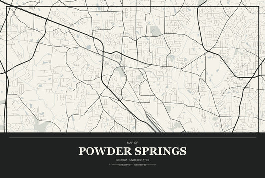 Powder Springs, Georgia City Map Aluminum Sign in Museum Plaque style