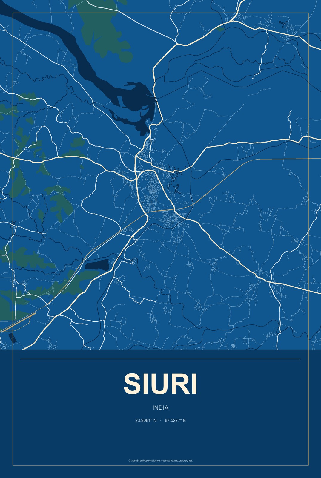 Siuri, India City Map Aluminum Sign in Harbor Cobalt style