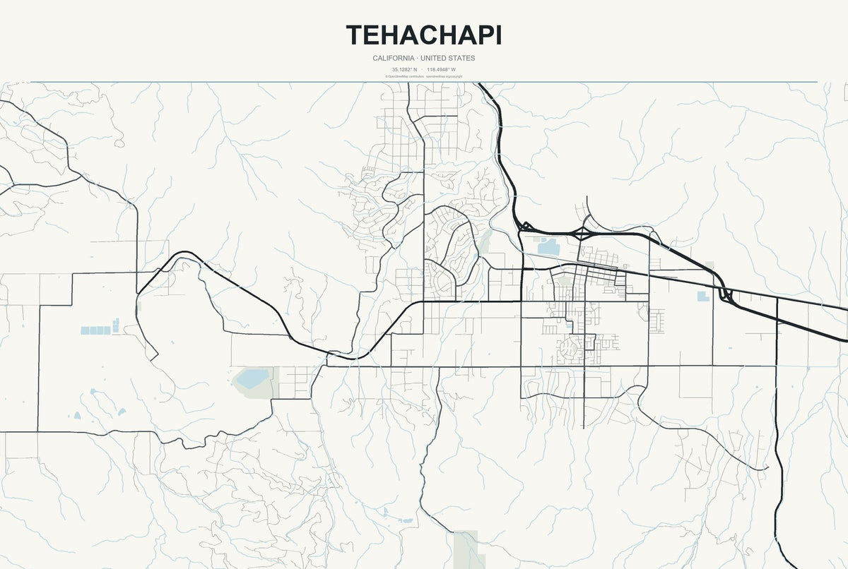 Tehachapi, California City Map Aluminum Sign in Headline Atlas style