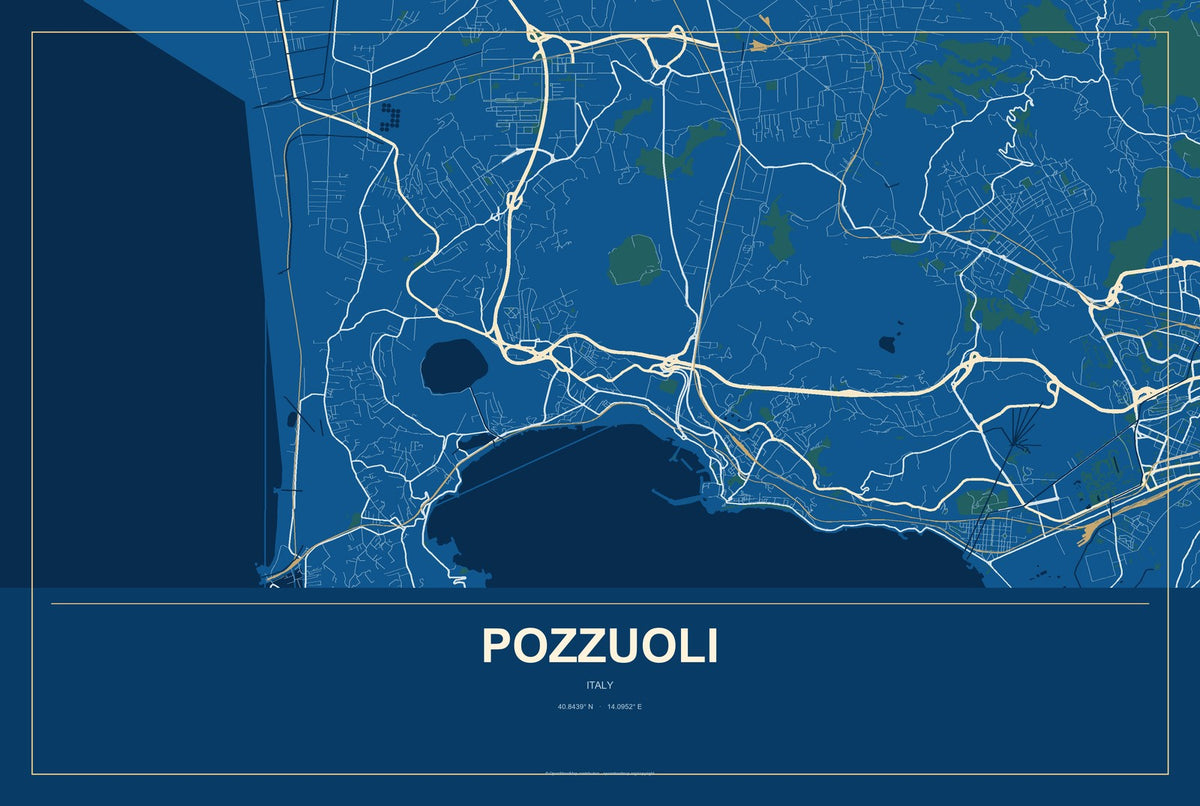 Pozzuoli, Italy City Map Aluminum Sign in Harbor Cobalt style