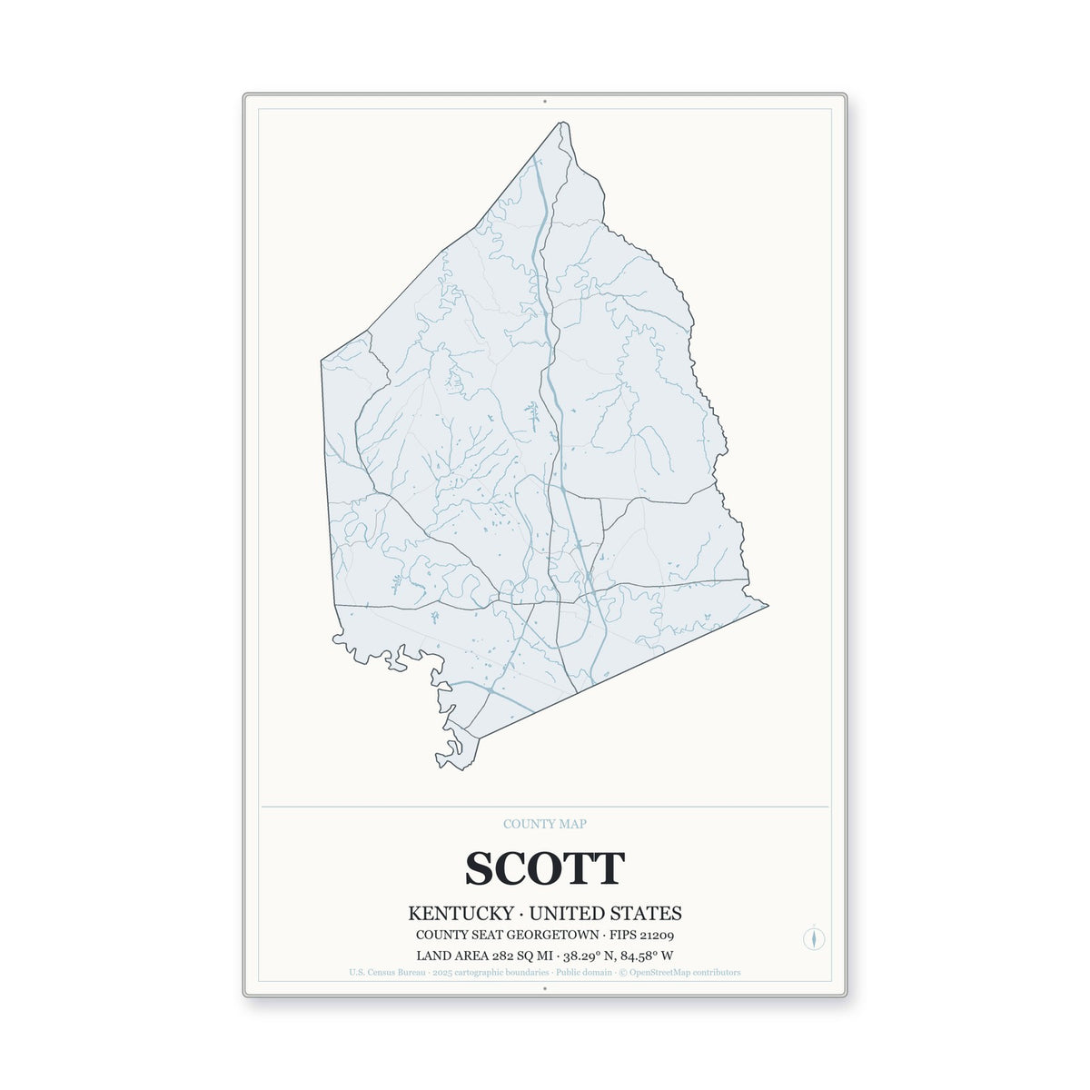 Scott County, Kentucky Map Aluminum Sign in Gallery Air style