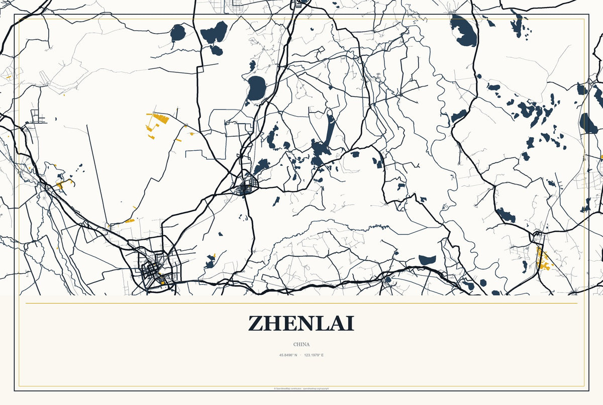 Zhenlai, China City Map Aluminum Sign in Citrine Modern style