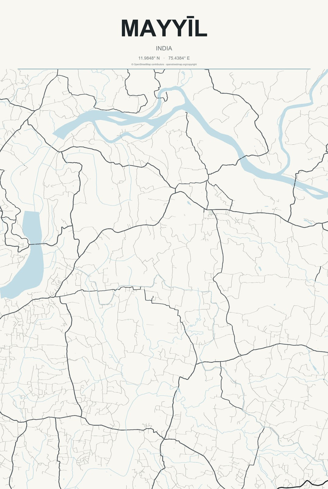 Mayyīl, India City Map Aluminum Sign in Headline Atlas style
