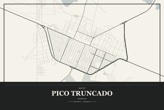 Pico Truncado, Argentina City Map Aluminum Sign in Museum Plaque style