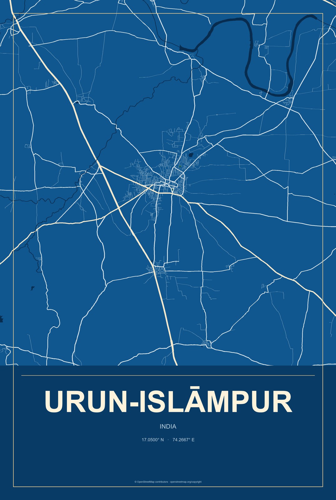Urun-Islāmpur, India City Map Aluminum Sign in Harbor Cobalt style