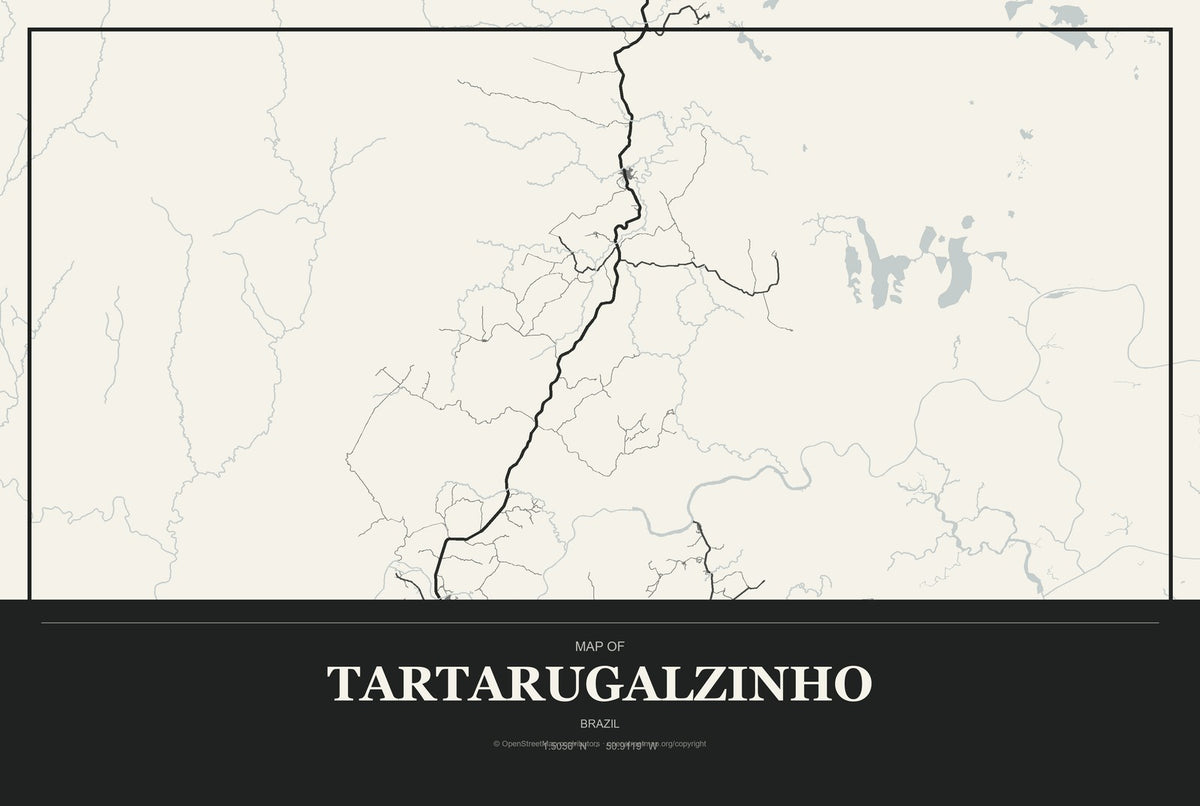 Tartarugalzinho, Brazil City Map Aluminum Sign in Museum Plaque style