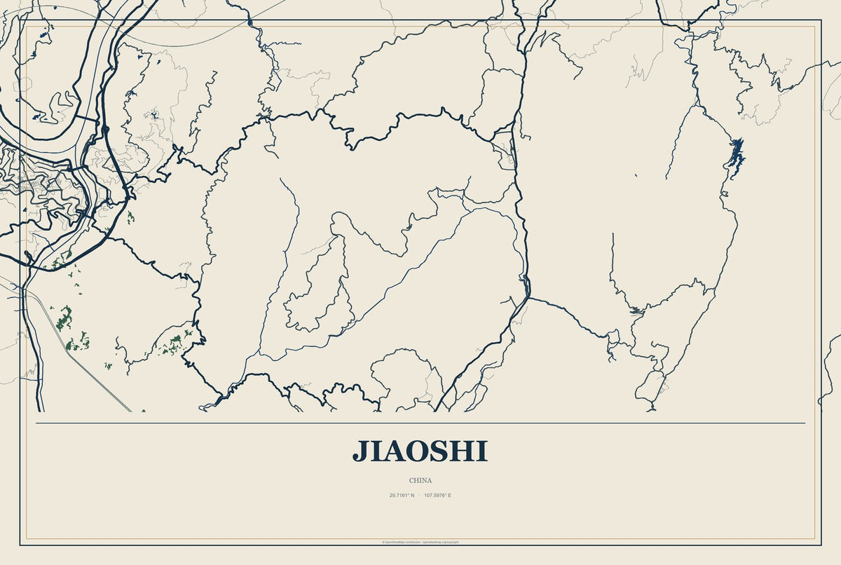 Jiaoshi, China City Map Aluminum Sign in Coastal Cutout style
