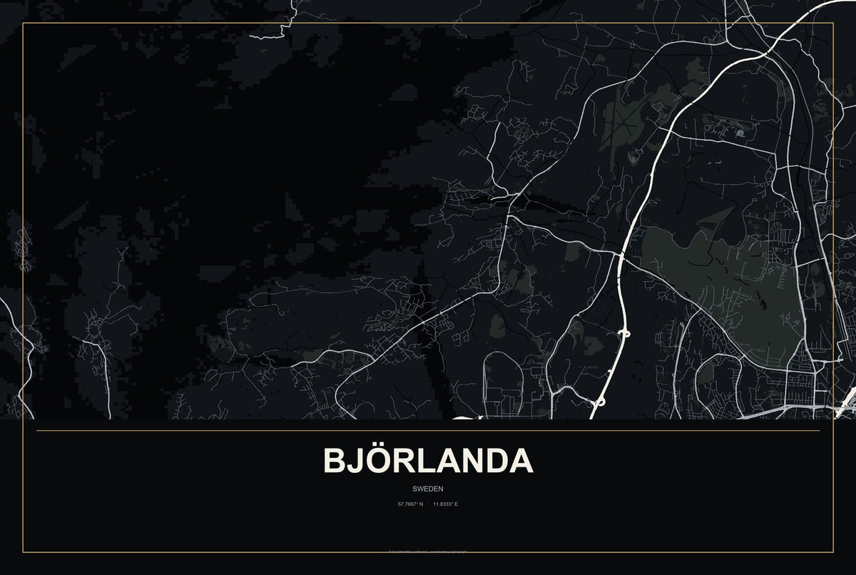 Björlanda, Sweden City Map Aluminum Sign in Metropolitan Noir style