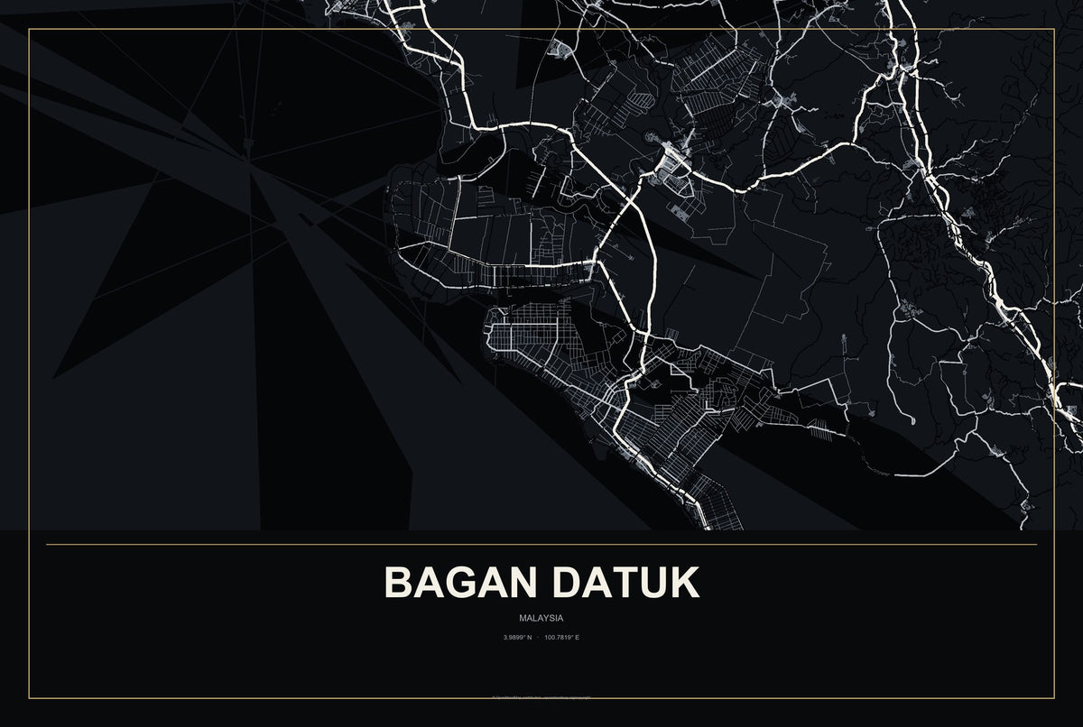 Bagan Datuk, Malaysia City Map Aluminum Sign in Metropolitan Noir style