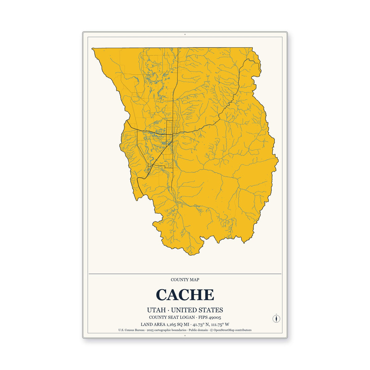 Cache County, Utah Map Aluminum Sign in Citrine Modern style