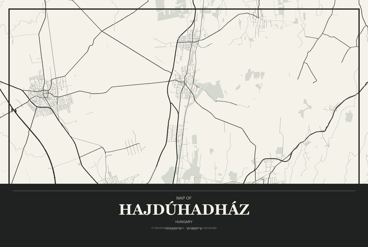 Hajdúhadház, Hungary City Map Aluminum Sign in Museum Plaque style