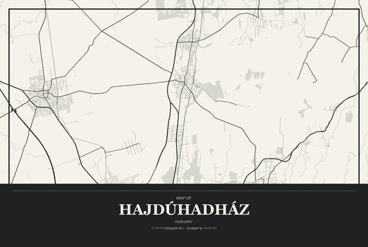 Hajdúhadház, Hungary City Map Aluminum Sign in Museum Plaque style
