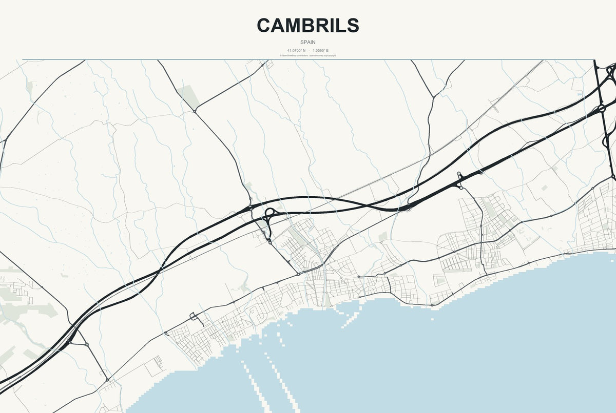 Cambrils, Spain City Map Aluminum Sign in Headline Atlas style