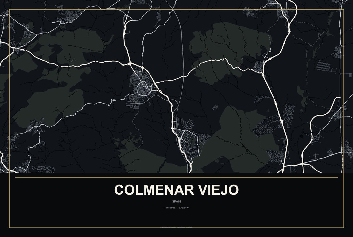 Colmenar Viejo, Spain City Map Aluminum Sign in Metropolitan Noir style