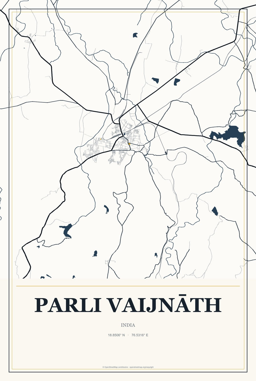 Parli Vaijnāth, India City Map Aluminum Sign in Citrine Modern style