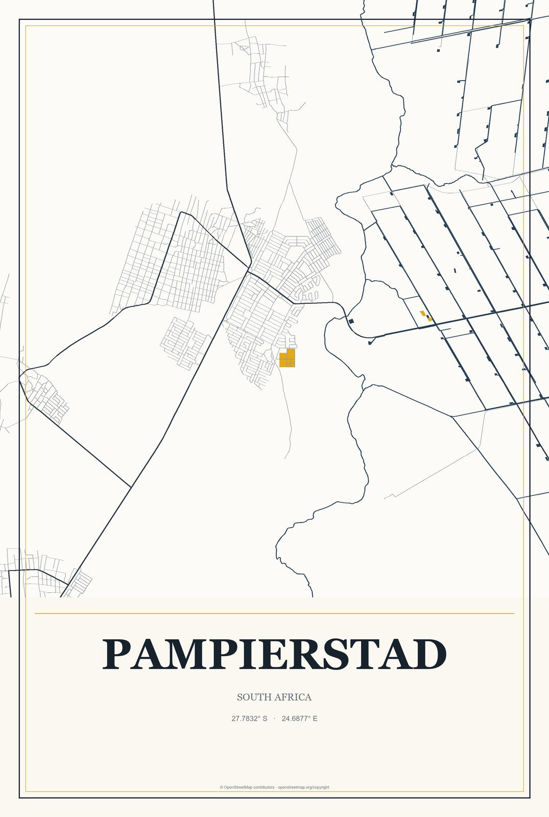 Pampierstad, South Africa City Map Aluminum Sign in Citrine Modern style