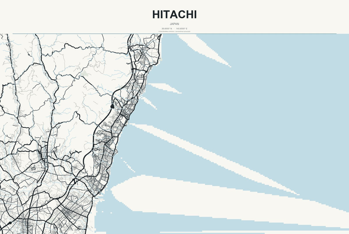 Hitachi, Japan City Map Aluminum Sign in Headline Atlas style