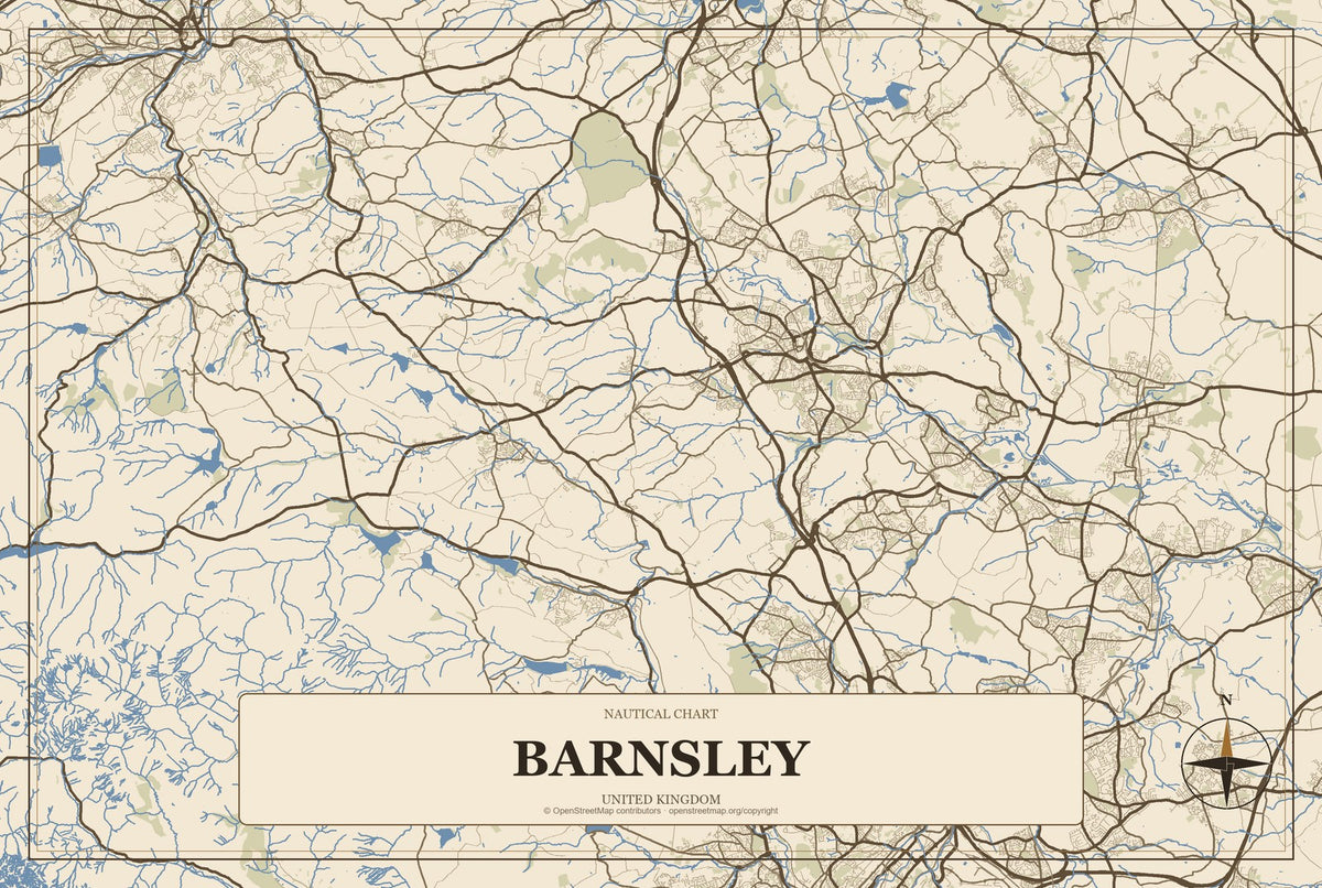 Barnsley, United Kingdom City Map Aluminum Sign in Heritage Nautical style