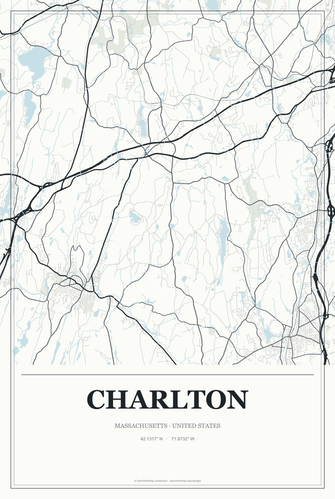 Charlton, Massachusetts City Map Aluminum Sign in Gallery Air style