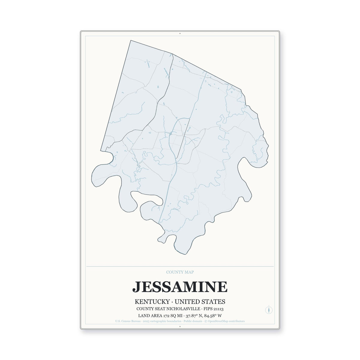 Jessamine County, Kentucky Map Aluminum Sign in Gallery Air style