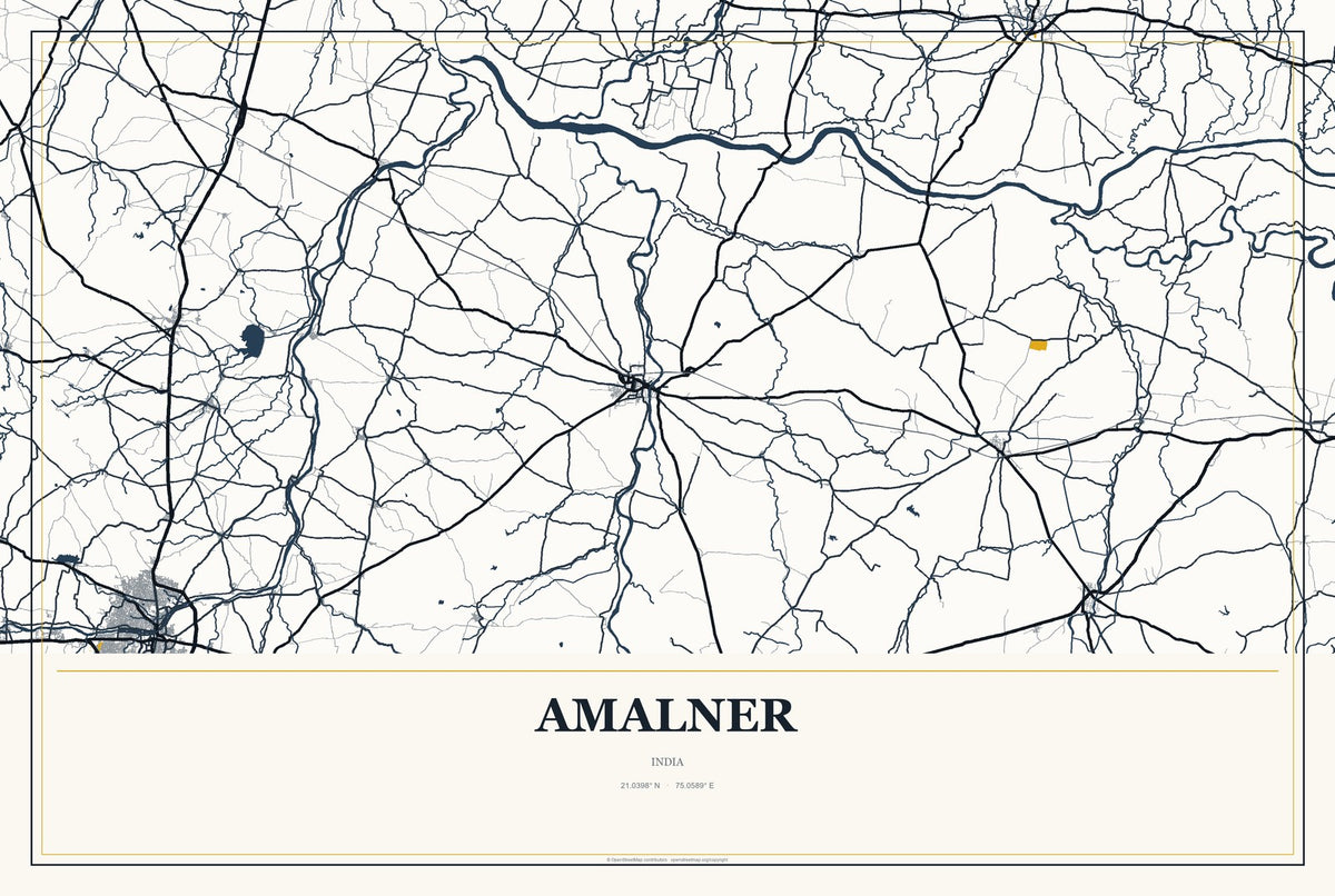 Amalner, India City Map Aluminum Sign in Citrine Modern style