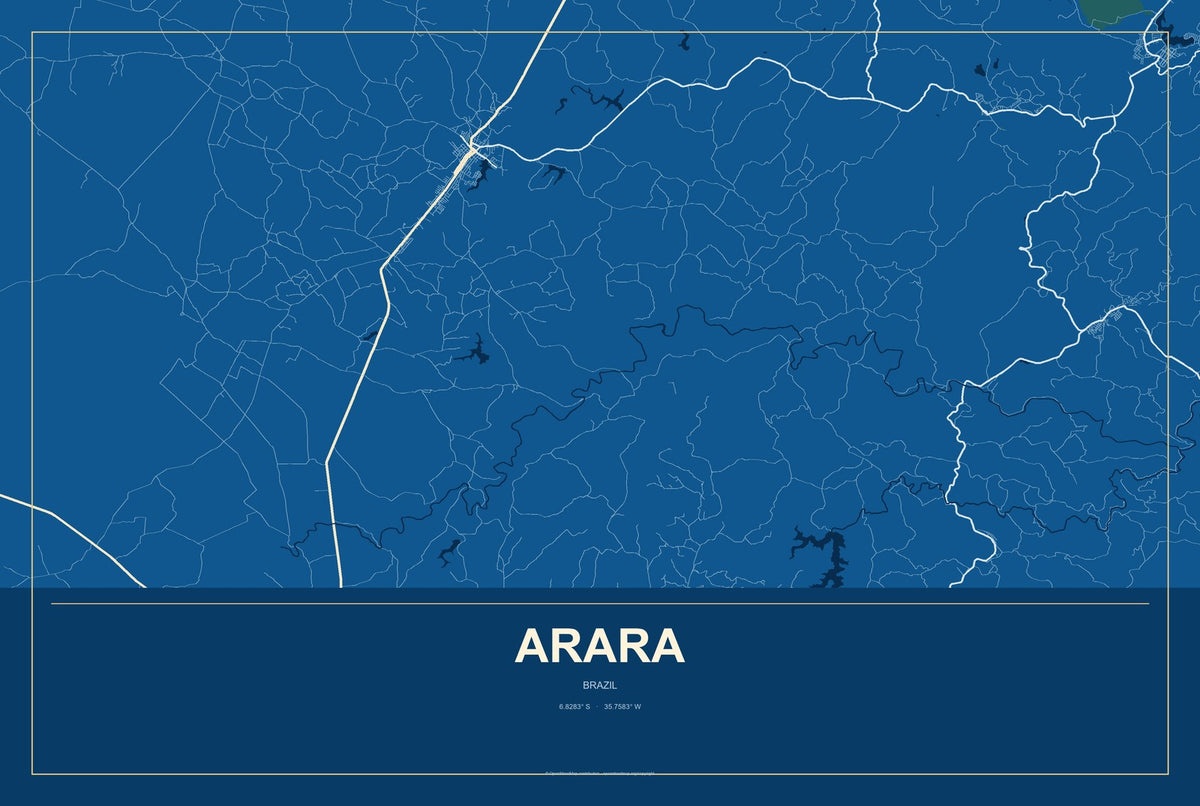 Arara, Brazil City Map Aluminum Sign in Harbor Cobalt style