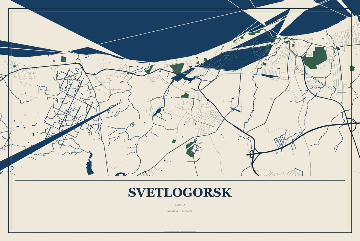 Svetlogorsk, Russia City Map Aluminum Sign in Coastal Cutout style