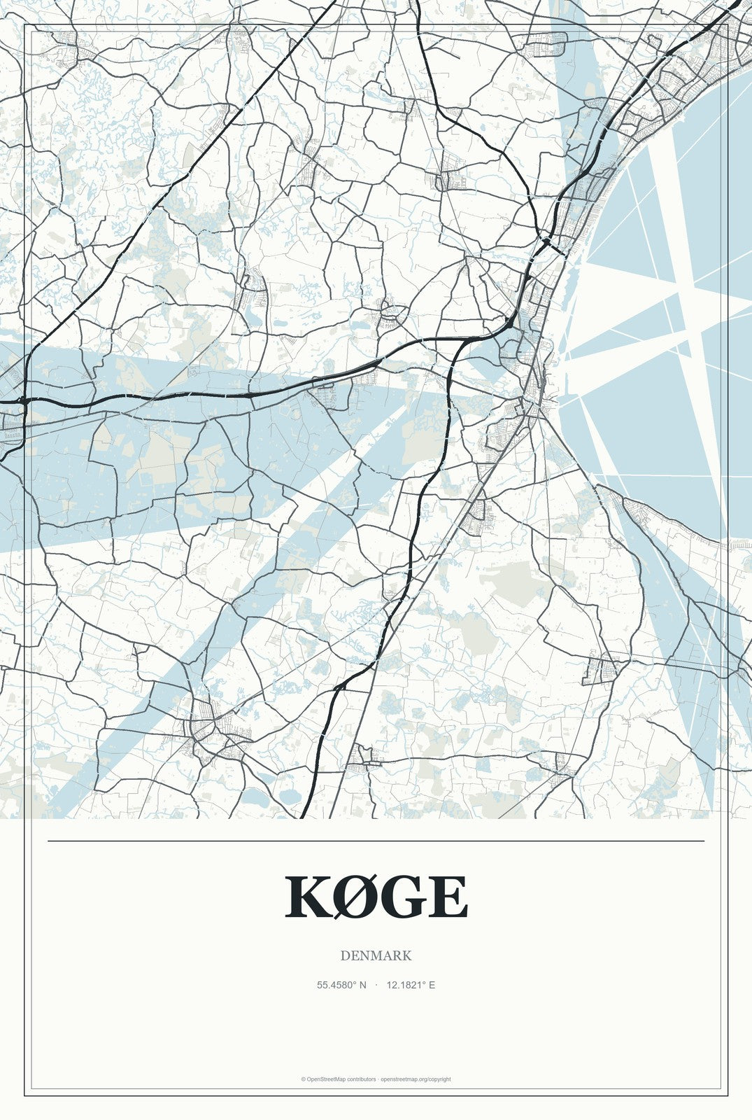 Køge, Denmark City Map Aluminum Sign in Gallery Air style