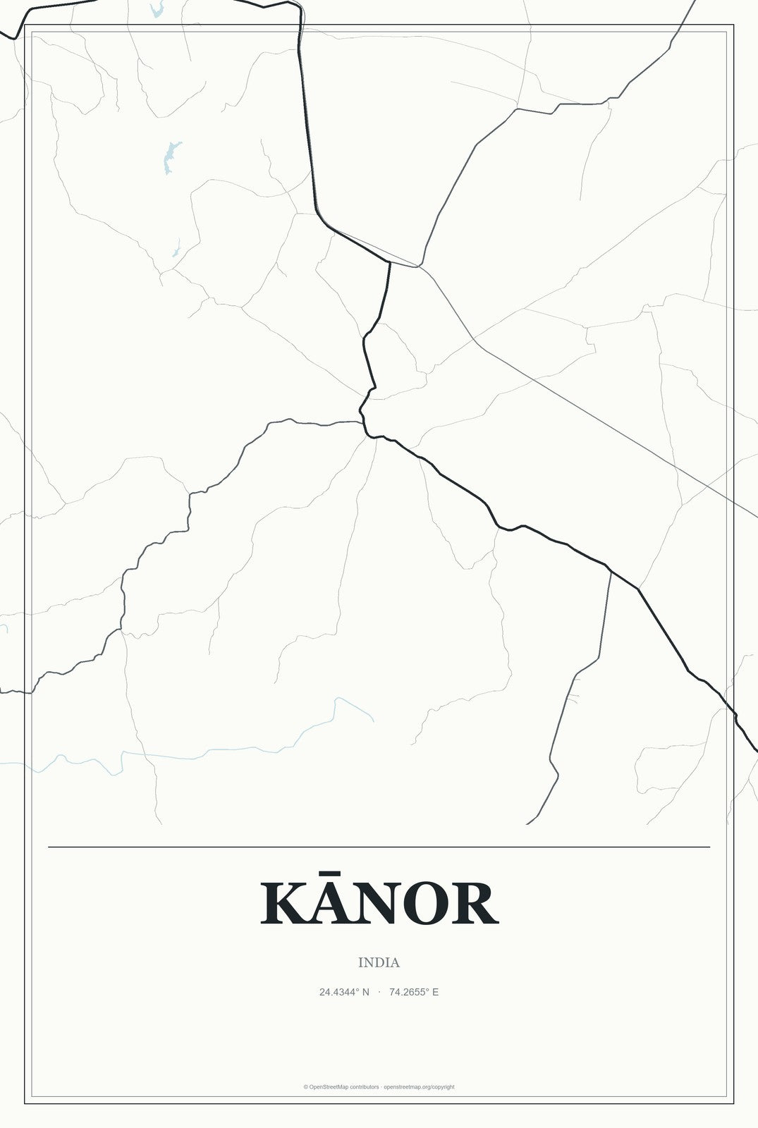 Kānor, India City Map Aluminum Sign in Gallery Air style