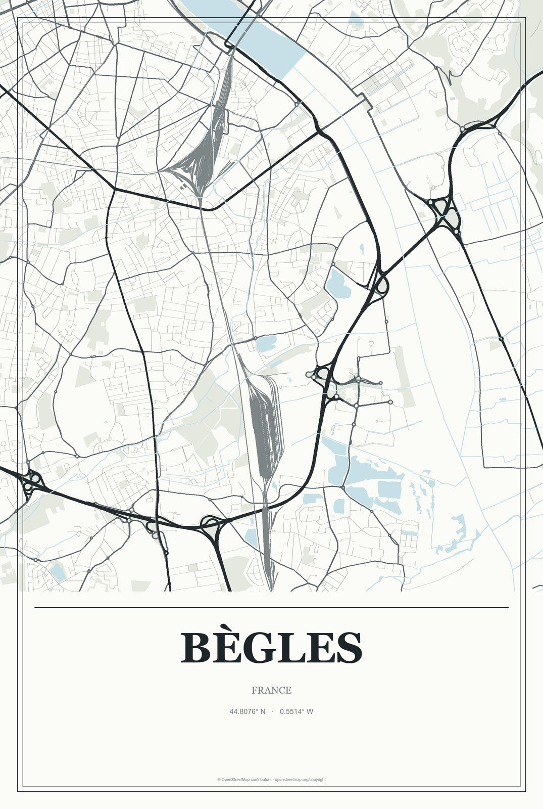 Bègles, France City Map Aluminum Sign in Gallery Air style