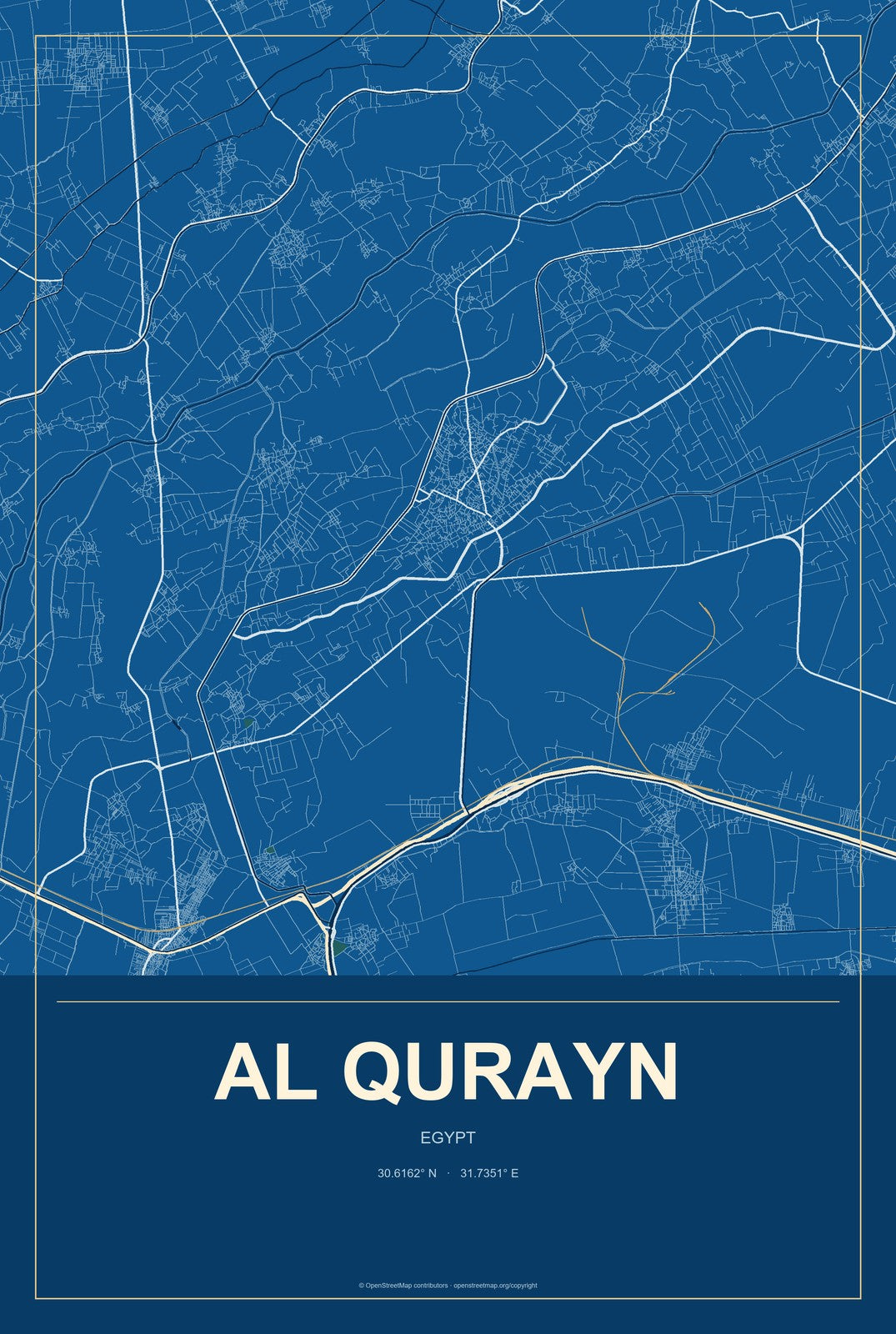 Al Qurayn, Egypt City Map Aluminum Sign in Harbor Cobalt style