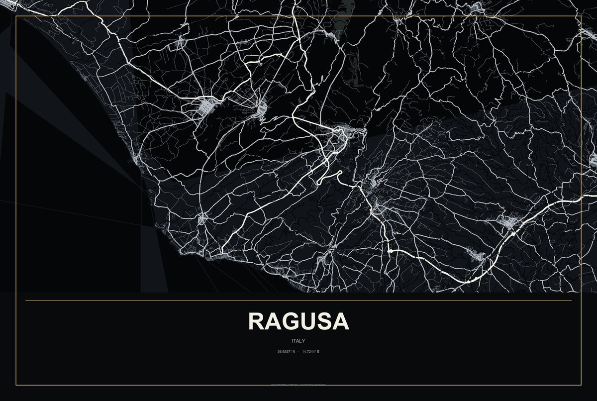 Ragusa, Italy City Map Aluminum Sign in Metropolitan Noir style