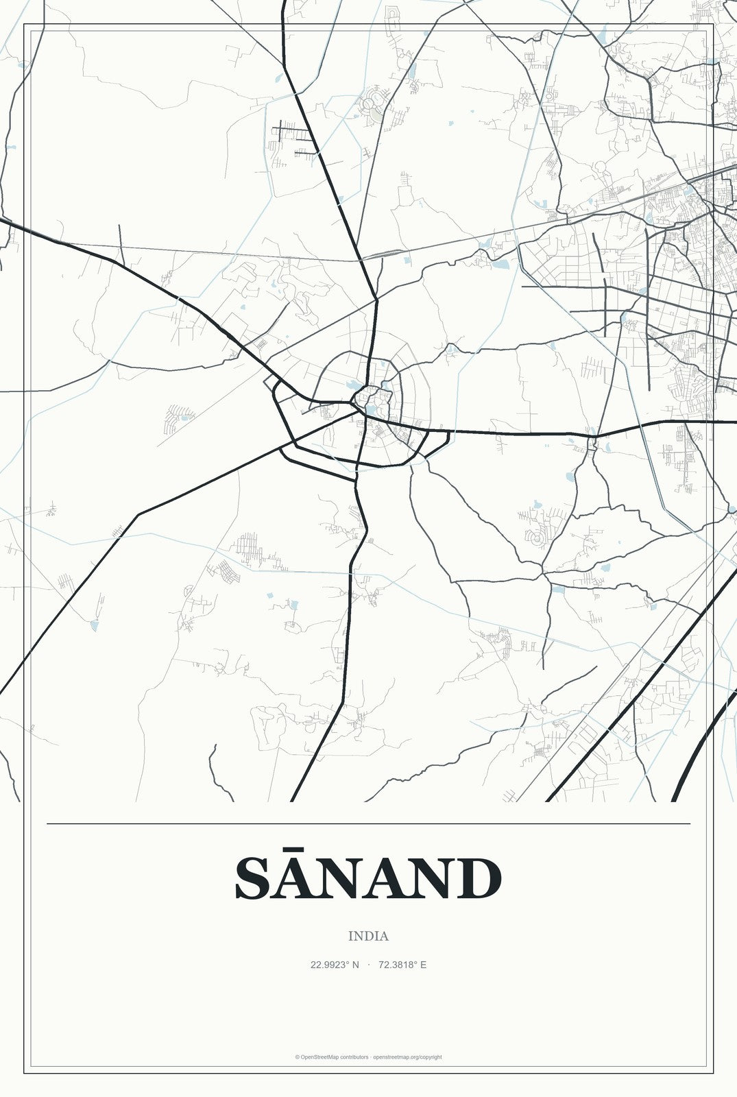 Sānand, India City Map Aluminum Sign in Gallery Air style