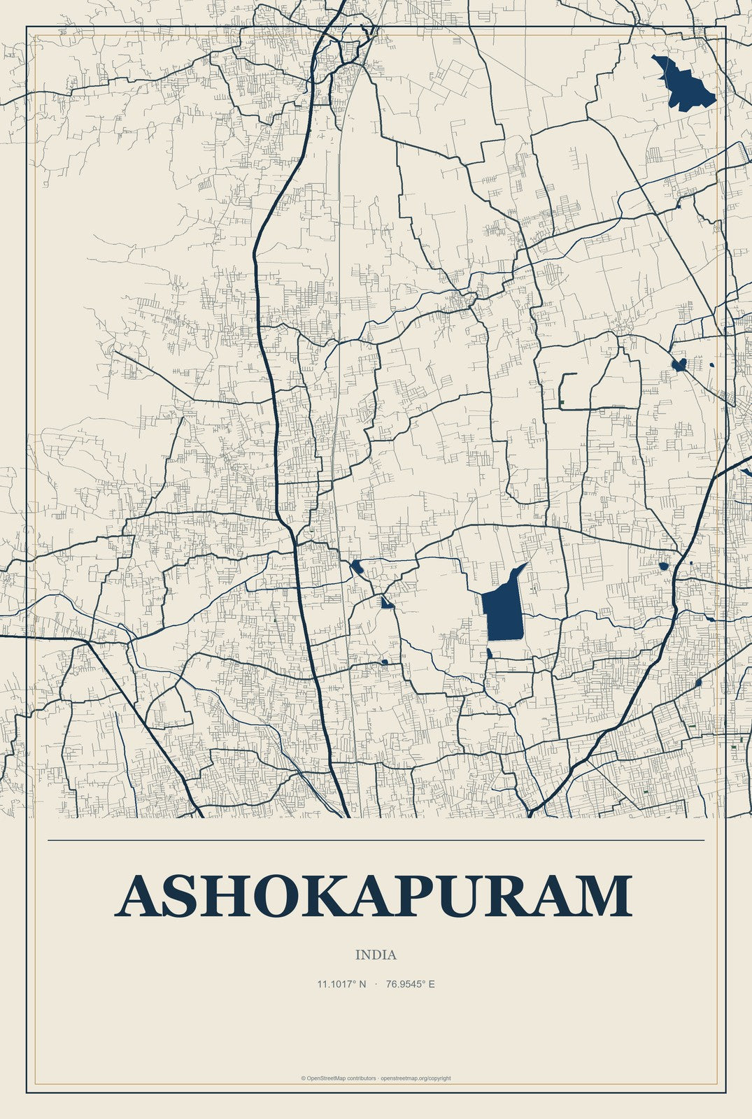 Ashokapuram, India City Map Aluminum Sign in Coastal Cutout style