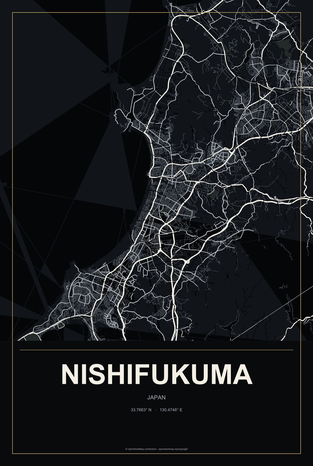 Nishifukuma, Japan City Map Aluminum Sign in Metropolitan Noir style