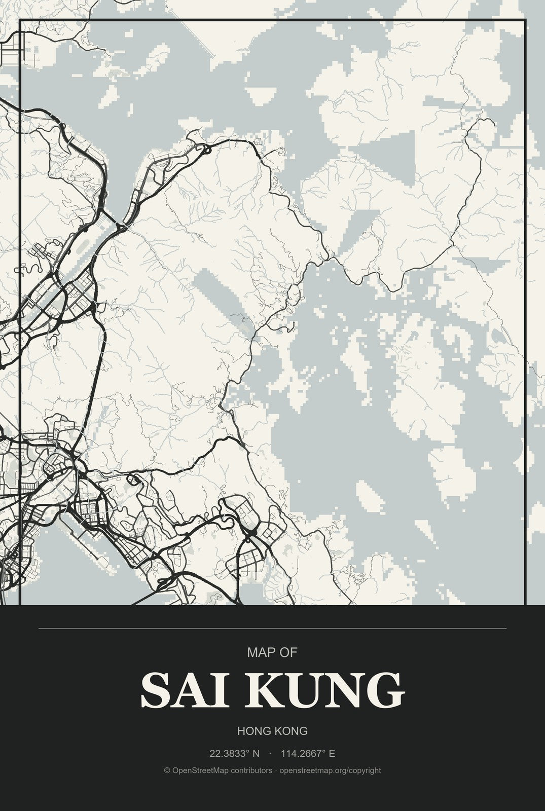 Sai Kung, Hong Kong City Map Aluminum Sign in Museum Plaque style