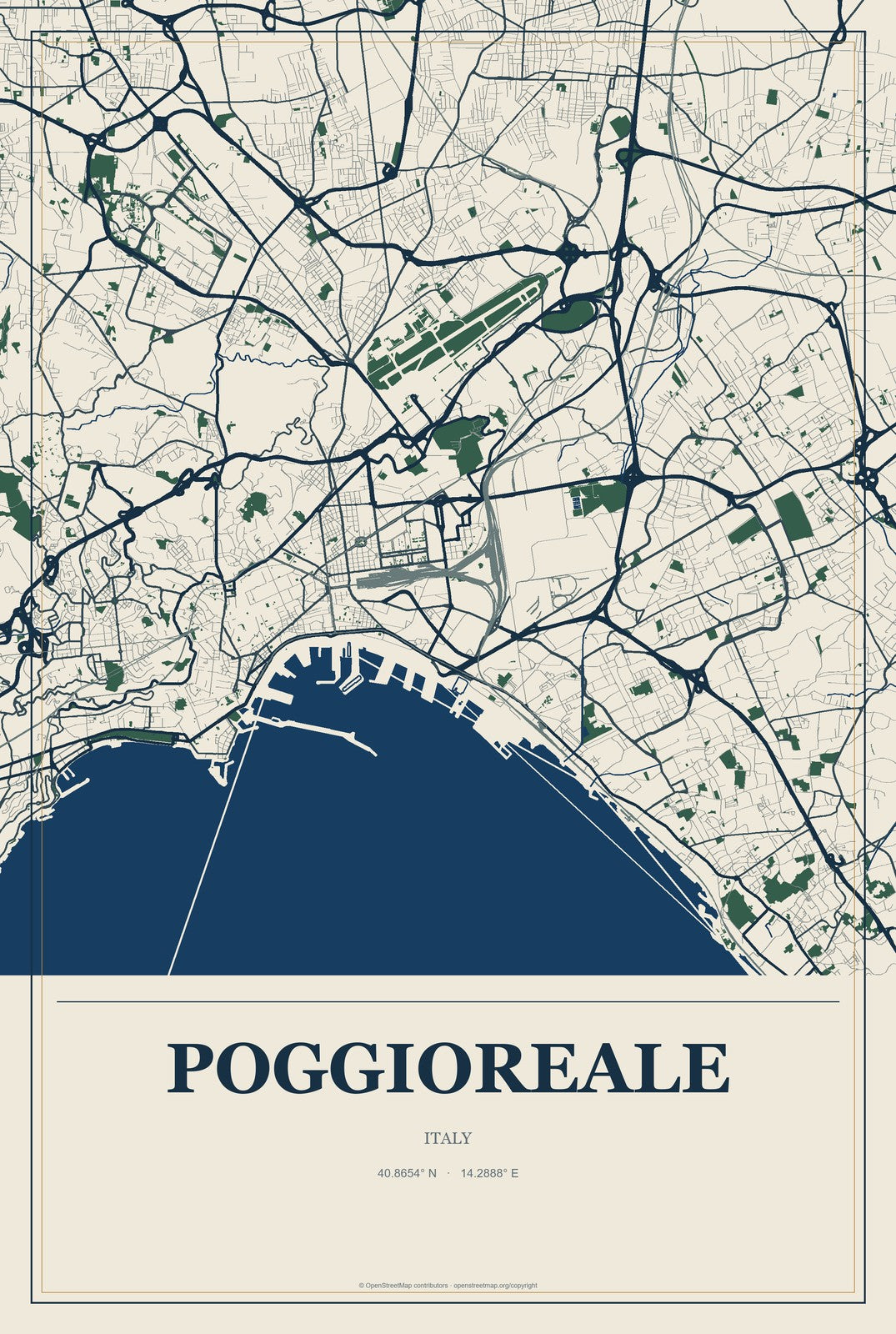 Poggioreale, Italy City Map Aluminum Sign in Coastal Cutout style