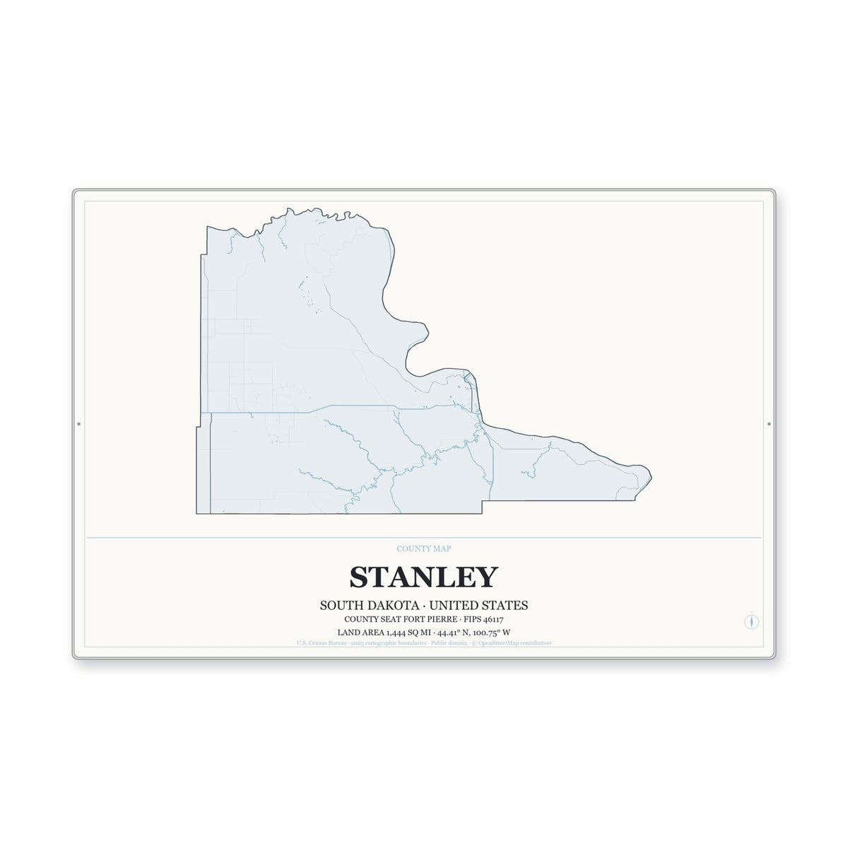 Stanley County, South Dakota Map Aluminum Sign in Gallery Air style