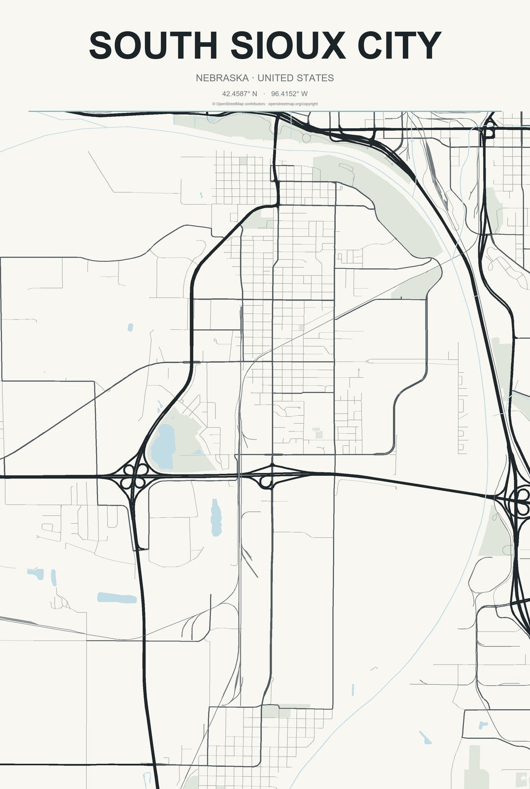 South Sioux City, Nebraska City Map Aluminum Sign in Headline Atlas style