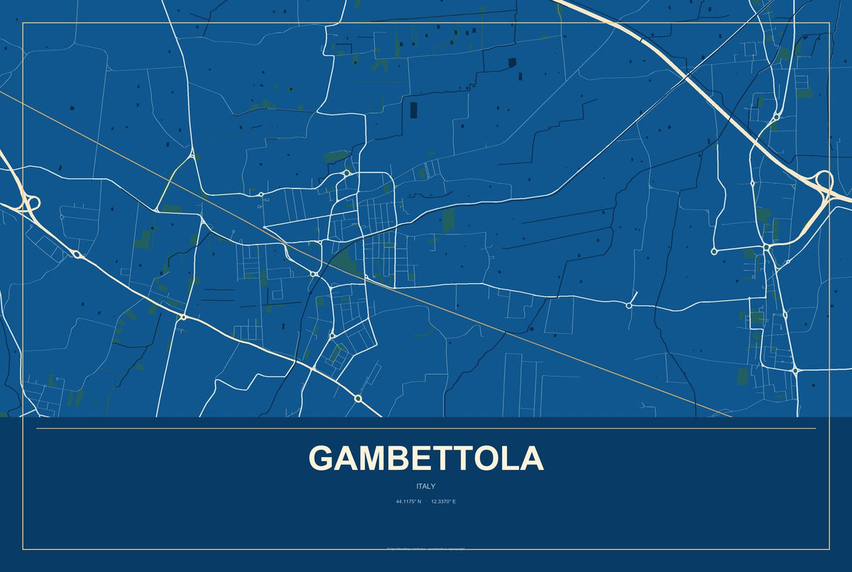 Gambettola, Italy City Map Aluminum Sign in Harbor Cobalt style