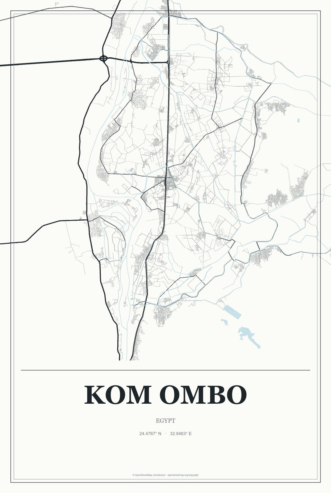 Kom Ombo, Egypt City Map Aluminum Sign in Gallery Air style