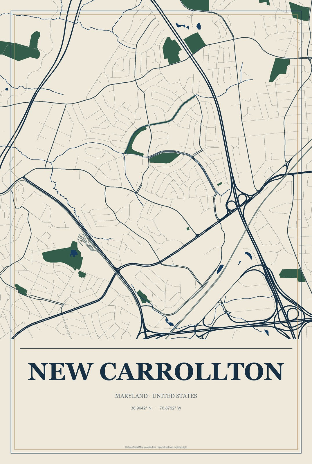 New Carrollton, Maryland City Map Aluminum Sign in Coastal Cutout style