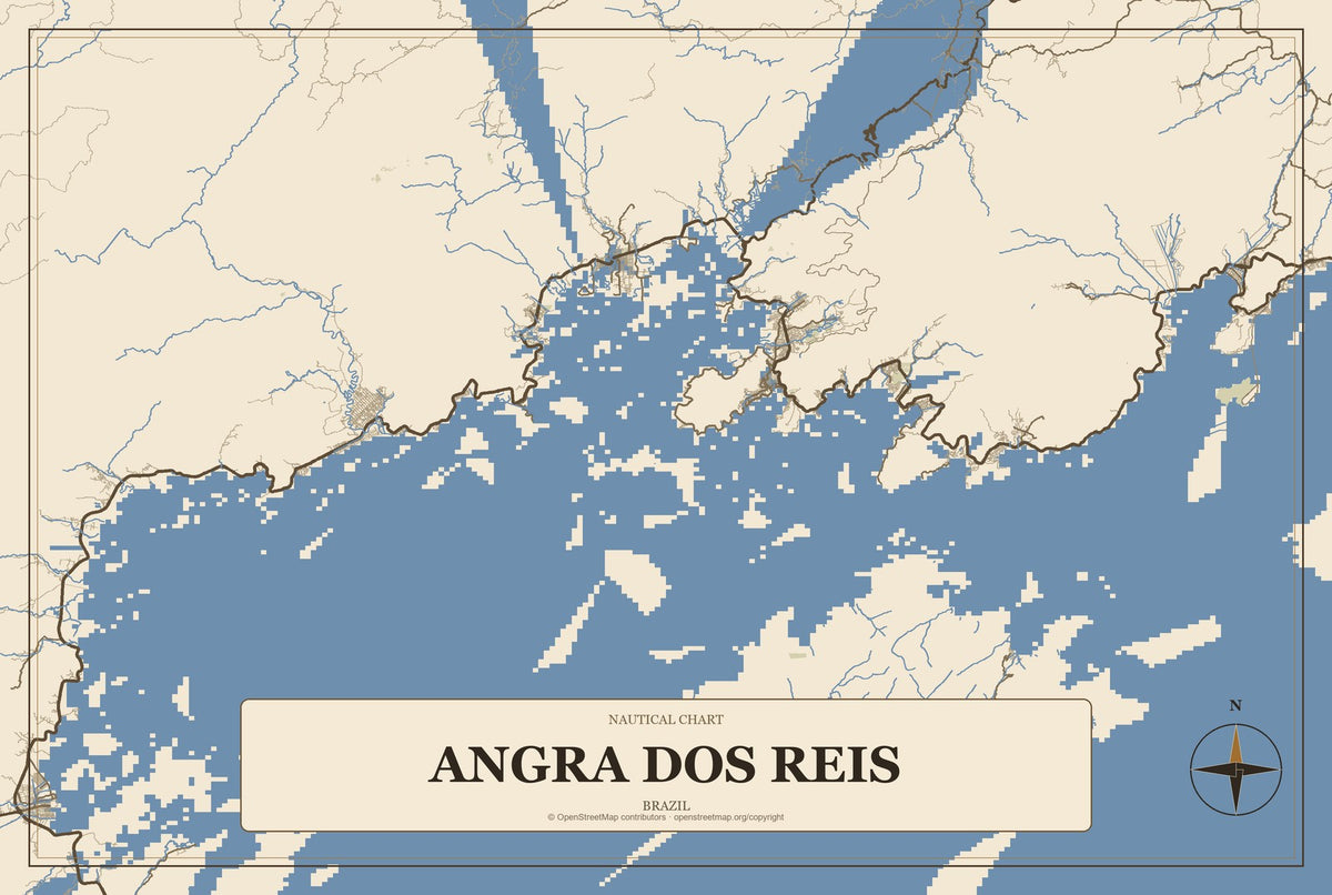 Angra dos Reis, Brazil City Map Aluminum Sign in Heritage Nautical style