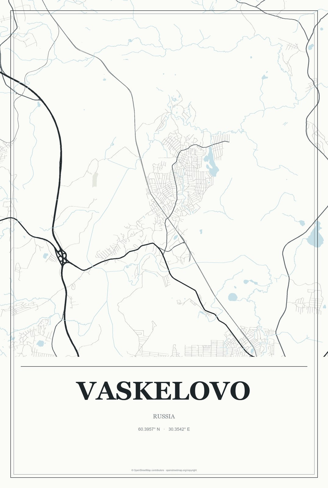 Vaskelovo, Russia City Map Aluminum Sign in Gallery Air style