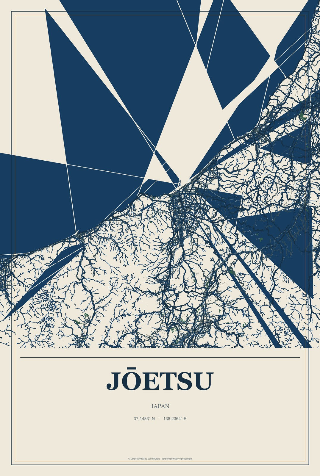 Jōetsu, Japan City Map Aluminum Sign in Coastal Cutout style
